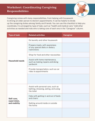 image - caregiver coordination worksheet from the NIH