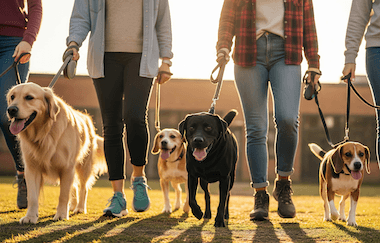 neighbors walking dogs